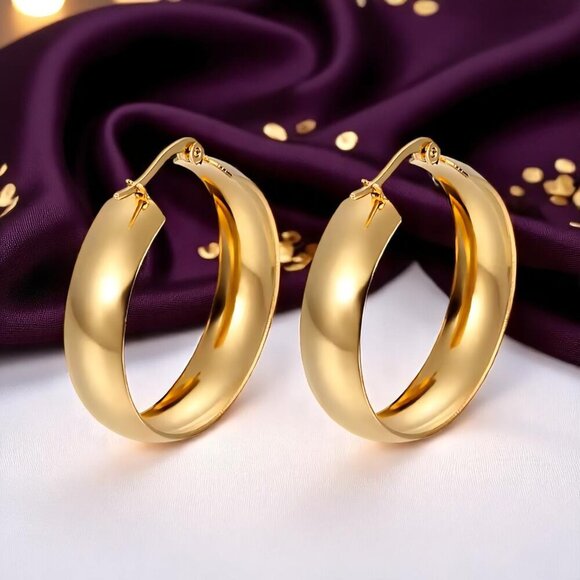 ๐๏ธBold 18K Gold Plated Stainless Steel Chunky Hoop Earrings | Trendy Statement - Picture 1 of 11